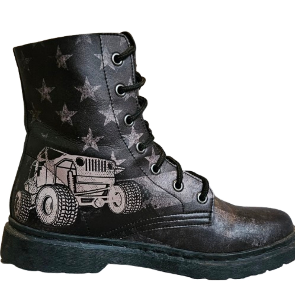 RAAD Yes We Vibe Off Road Black Star Pattern Combat Boots
